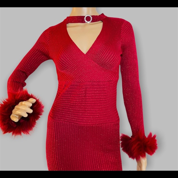 Hot New Trendy Basic Dark Red Stretchy Women Sweater Dress size L - Picture 3 of 7